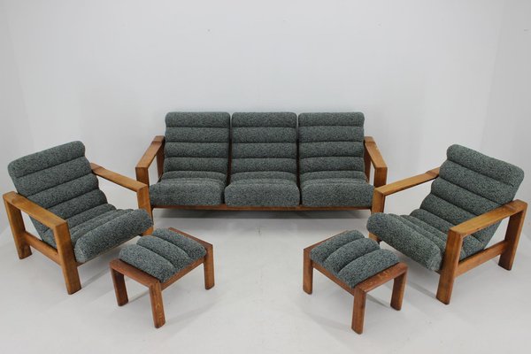 Oak Sofa, Armchairs and Ottomans, Finland, 1960s, Set of 5-TZ-1418954