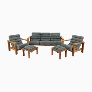 Oak Sofa, Armchairs and Ottomans, Finland, 1960s, Set of 5-TZ-1418954