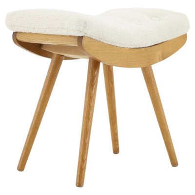 Oak Stool with Sheepskin Fabric, Czechoslovakia, 1960s-TZ-1325225