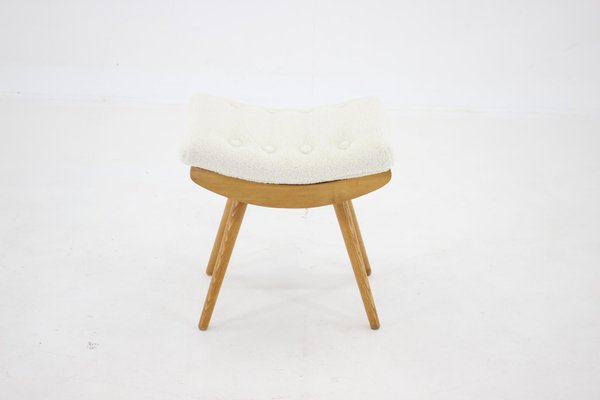 Oak Stool with Sheepskin Fabric, Czechoslovakia, 1960s-TZ-1325225