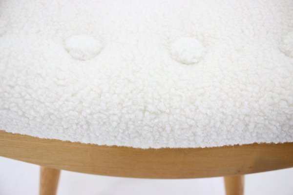 Oak Stool with Sheepskin Fabric, Czechoslovakia, 1960s-TZ-1325225