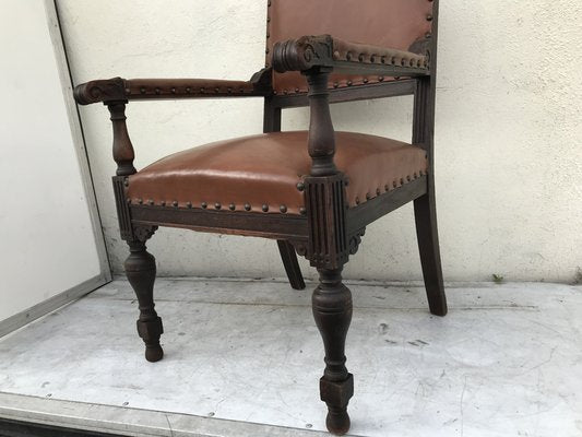 Oak Throne Chair Covered with Leather, 1900s-WQQ-1396322