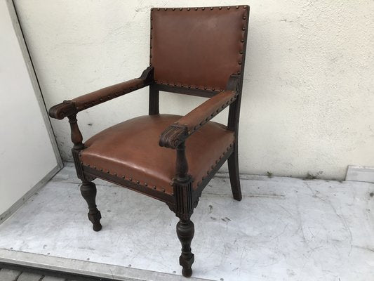 Oak Throne Chair Covered with Leather, 1900s-WQQ-1396322