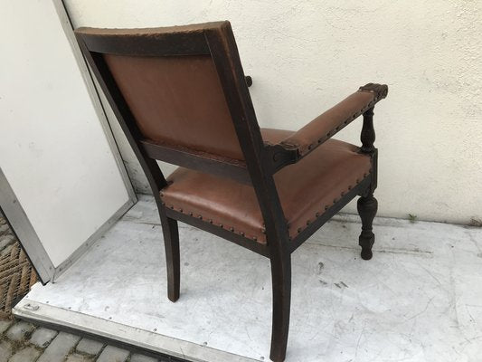 Oak Throne Chair Covered with Leather, 1900s-WQQ-1396322