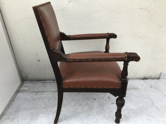 Oak Throne Chair Covered with Leather, 1900s-WQQ-1396322