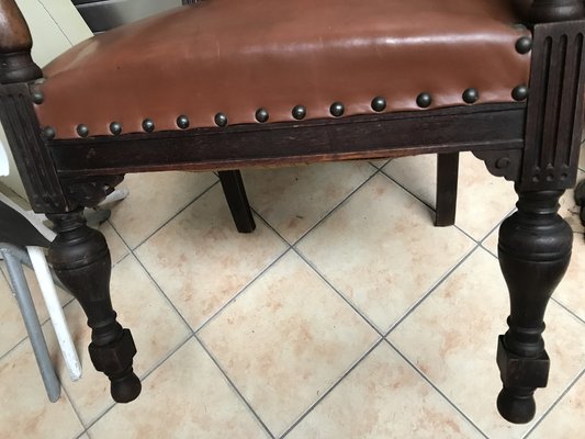 Oak Throne Chair Covered with Leather, 1900s-WQQ-1396322