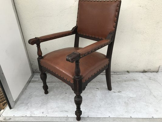 Oak Throne Chair Covered with Leather, 1900s-WQQ-1396322