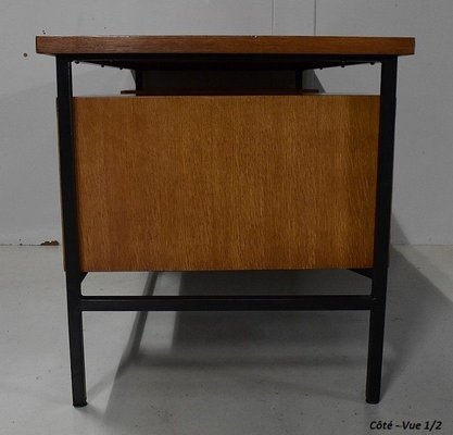 Oak Veneer Desk with Metal Legs, 1940s-RVK-778692