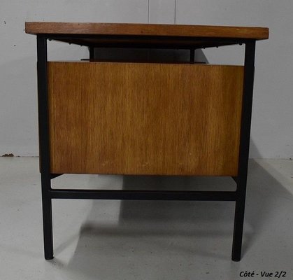 Oak Veneer Desk with Metal Legs, 1940s-RVK-778692