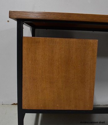 Oak Veneer Desk with Metal Legs, 1940s-RVK-778692