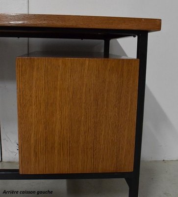 Oak Veneer Desk with Metal Legs, 1940s-RVK-778692