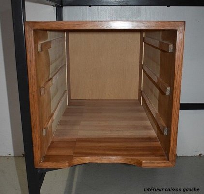 Oak Veneer Desk with Metal Legs, 1940s-RVK-778692