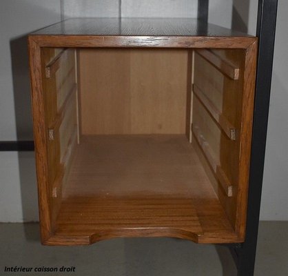 Oak Veneer Desk with Metal Legs, 1940s-RVK-778692