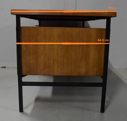 Oak Veneer Desk with Metal Legs, 1940s-RVK-778692