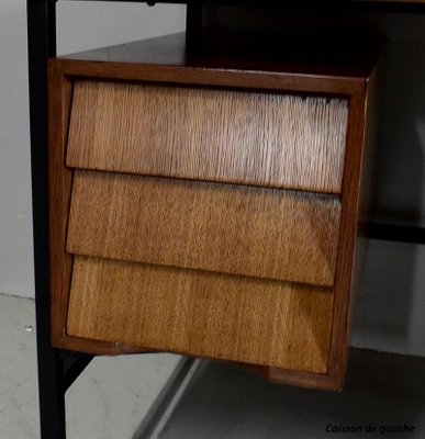 Oak Veneer Desk with Metal Legs, 1940s-RVK-778692