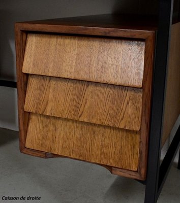 Oak Veneer Desk with Metal Legs, 1940s-RVK-778692