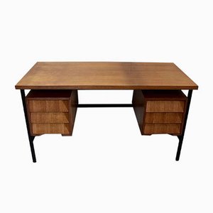 Oak Veneer Desk with Metal Legs, 1940s-RVK-778692