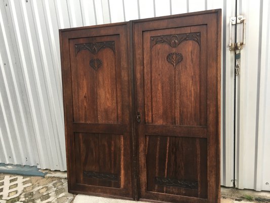 Oak Wardrobe Doors, 19th Century, Set of 2-WQQ-1049646