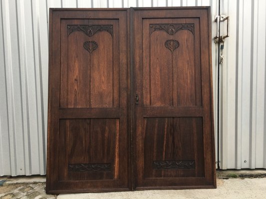 Oak Wardrobe Doors, 19th Century, Set of 2-WQQ-1049646