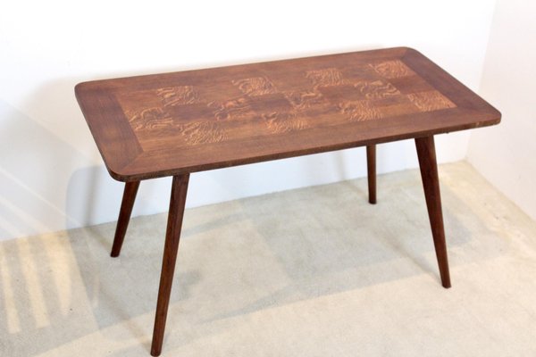 Oak Wood Coffee Table with Veneer Inlay, 1960s-MO-775687