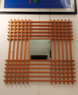 Oak Wood Wall Mirror attributed to Ettore Sottsass for Santambrogio & De Berti, Italy, 1959-YUW-1784660