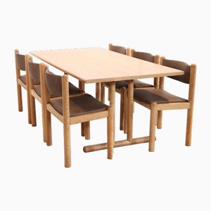 Oak Wooden Shaker Dining Set with Table and 6 Danish Design Chairs, 1970s-BQ-2042276