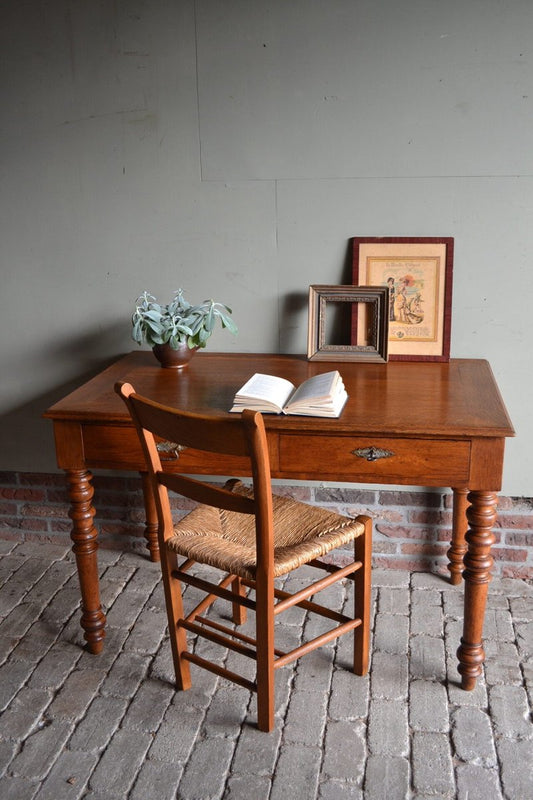 Oak Writing Table with Chair, Set of 2