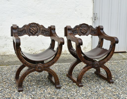 Oak X-Frame Throne Chairs in the style of Dagobert by Navarro Argudo, 1950s, Set of 2-CTD-1822101