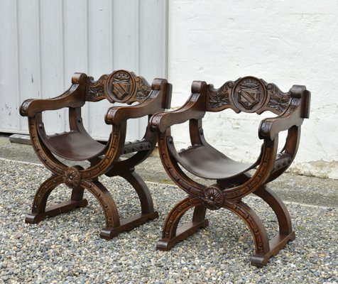 Oak X-Frame Throne Chairs in the style of Dagobert by Navarro Argudo, 1950s, Set of 2-CTD-1822101