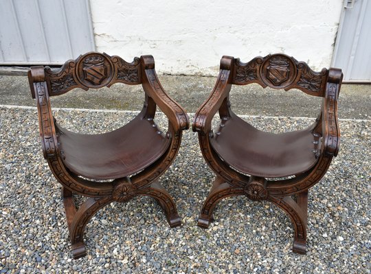 Oak X-Frame Throne Chairs in the style of Dagobert by Navarro Argudo, 1950s, Set of 2-CTD-1822101