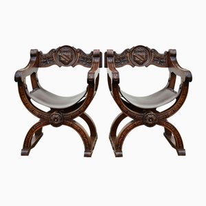 Oak X-Frame Throne Chairs in the style of Dagobert by Navarro Argudo, 1950s, Set of 2-CTD-1822101