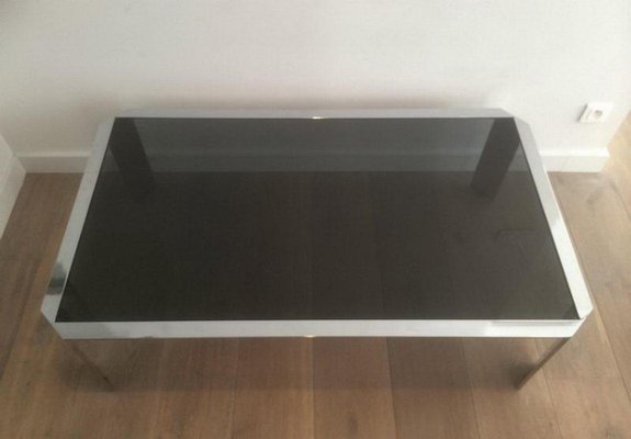 Octagon Chromed Coffee Table with Black Glass Top, 1970s-BA-658607