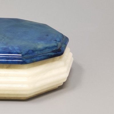 Octagonal Blue and White Box in Alabaster, Italy, 1960s-QGR-1323759