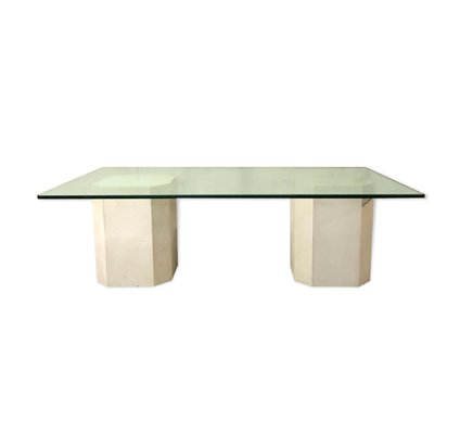 Octagonal Concrete and Glass Coffee Table, 1970s-VAM-1016543