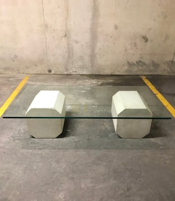 Octagonal Concrete and Glass Coffee Table, 1970s-VAM-1016543