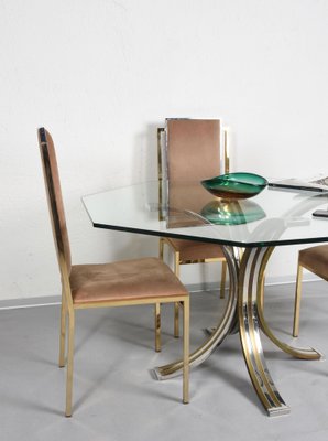 Octagonal Dining Table in Brass, Chrome & Glass, Italy, 1970s-JDR-1126197