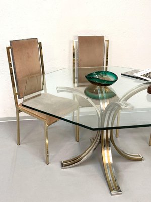 Octagonal Dining Table in Brass, Chrome & Glass, Italy, 1970s-JDR-1126197