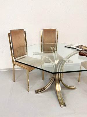 Octagonal Dining Table in Brass, Chrome & Glass, Italy, 1970s-JDR-1126197