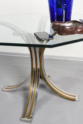 Octagonal Dining Table in Brass, Chrome & Glass, Italy, 1970s-JDR-1126197