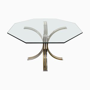 Octagonal Dining Table in Brass, Chrome & Glass, Italy, 1970s-JDR-1126197