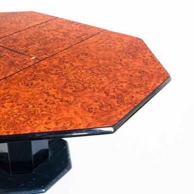 Octagonal Extendable Dining Table in Lacquered Wood with Black Marble Foot attributed to Roche Bobois, France, 1980s-ZFJ-1803863