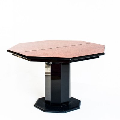 Octagonal Extendable Dining Table in Lacquered Wood with Black Marble Foot attributed to Roche Bobois, France, 1980s-ZFJ-1803863