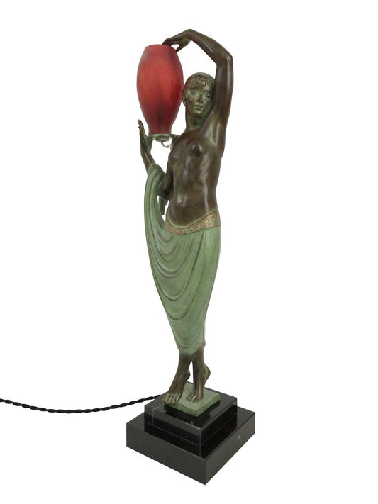 Odalisque Sculpture Lamp in Spelter by Fayral for Max Le Verrier