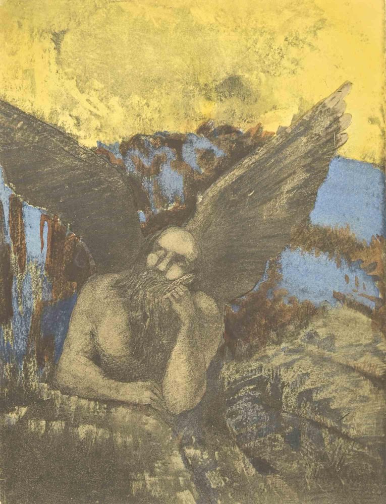 Odilon Redon, Aged Angel, 1923, Lithograph