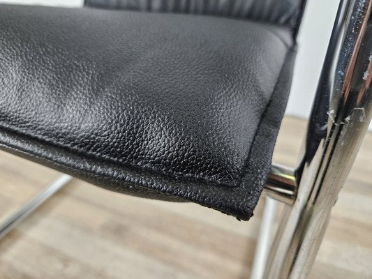 Office Armchair in Tubular Steel and Black Eco-Leather, 1970-ZUW-2023733