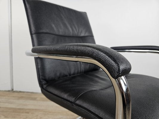 Office Armchair in Tubular Steel and Black Eco-Leather, 1970-ZUW-2023733