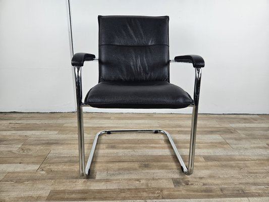 Office Armchair in Tubular Steel and Black Eco-Leather, 1970-ZUW-2023733