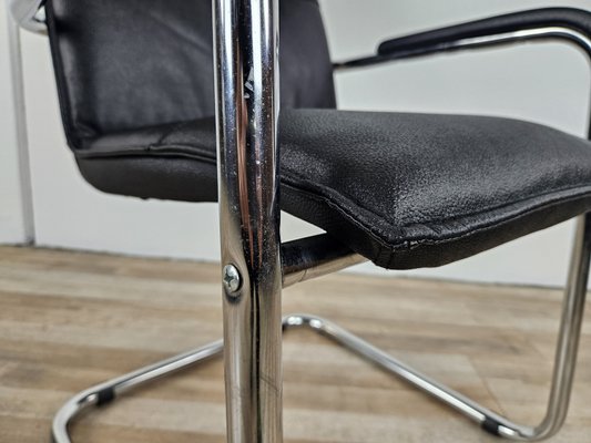 Office Armchair in Tubular Steel and Black Eco-Leather, 1970-ZUW-2023733