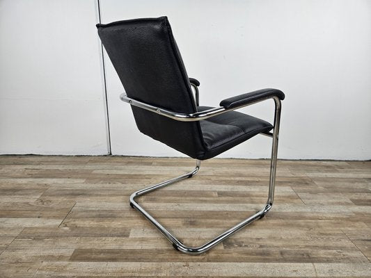 Office Armchair in Tubular Steel and Black Eco-Leather, 1970-ZUW-2023733