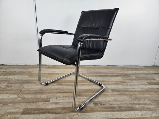 Office Armchair in Tubular Steel and Black Eco-Leather, 1970-ZUW-2023733